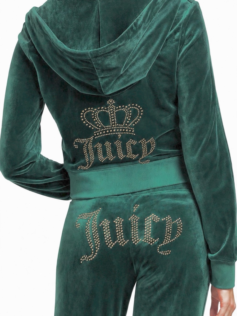 Juicy Couture Emerald Green Velour Track Pants with Rhinestone Logo